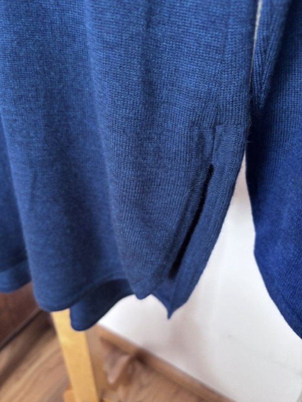Eileen Fisher 100% merino wool tunic sweater, inky blue, curved slit hem. PS - Picture 3 of 4